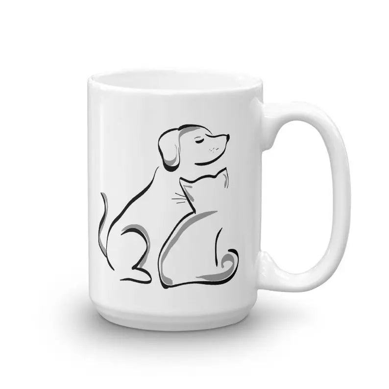 Cat and Dog Friends Coffee Mug - Cute Cats and Dogs Lover Coffee Mug - Cat and Dog Owner Mug - Cats and Dogs Gift Idea Coffee Mug