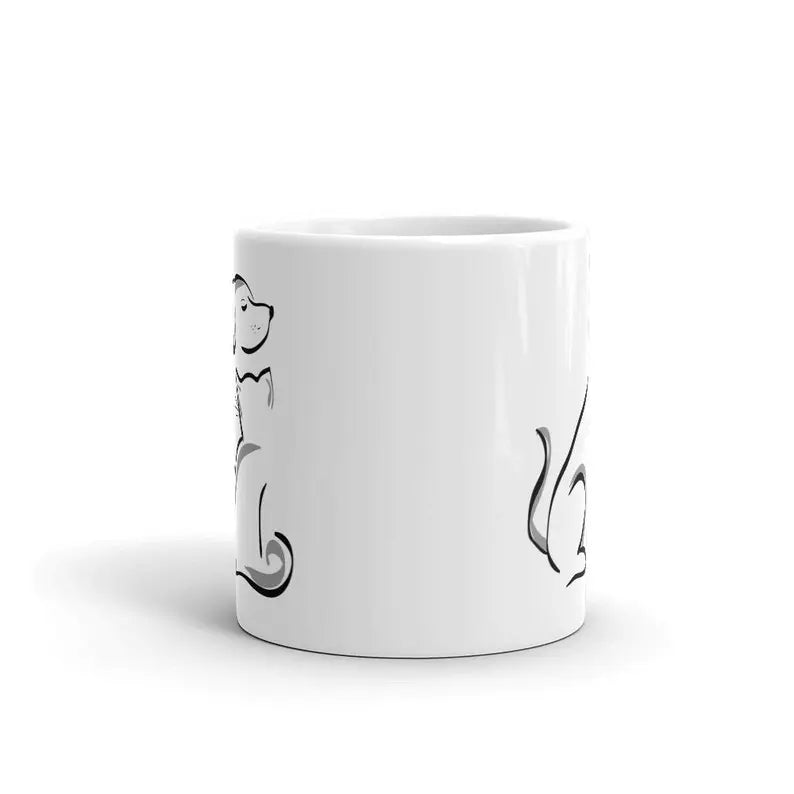 Cat and Dog Friends Coffee Mug - Cute Cats and Dogs Lover Coffee Mug - Cat and Dog Owner Mug - Cats and Dogs Gift Idea Coffee Mug