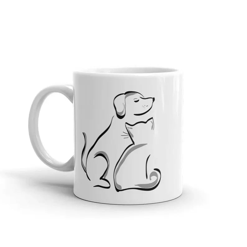 Cat and Dog Friends Coffee Mug - Cute Cats and Dogs Lover Coffee Mug - Cat and Dog Owner Mug - Cats and Dogs Gift Idea Coffee Mug