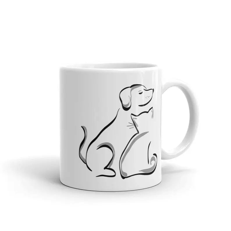 Cat and Dog Friends Coffee Mug - Cute Cats and Dogs Lover Coffee Mug - Cat and Dog Owner Mug - Cats and Dogs Gift Idea Coffee Mug
