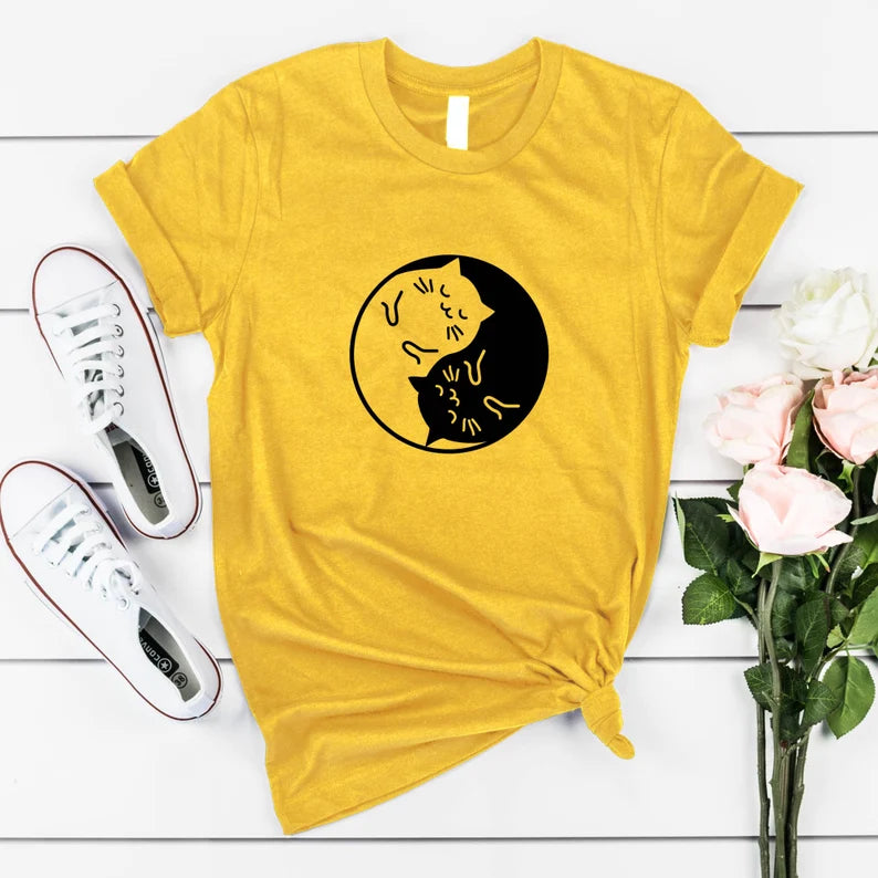 Yin Yang cute cat t-shirt / Gift For Cat Owner / Gift for her him / Cat lover gift / Cuddling Cats Shirt / Gift for Pet Lover / Black white