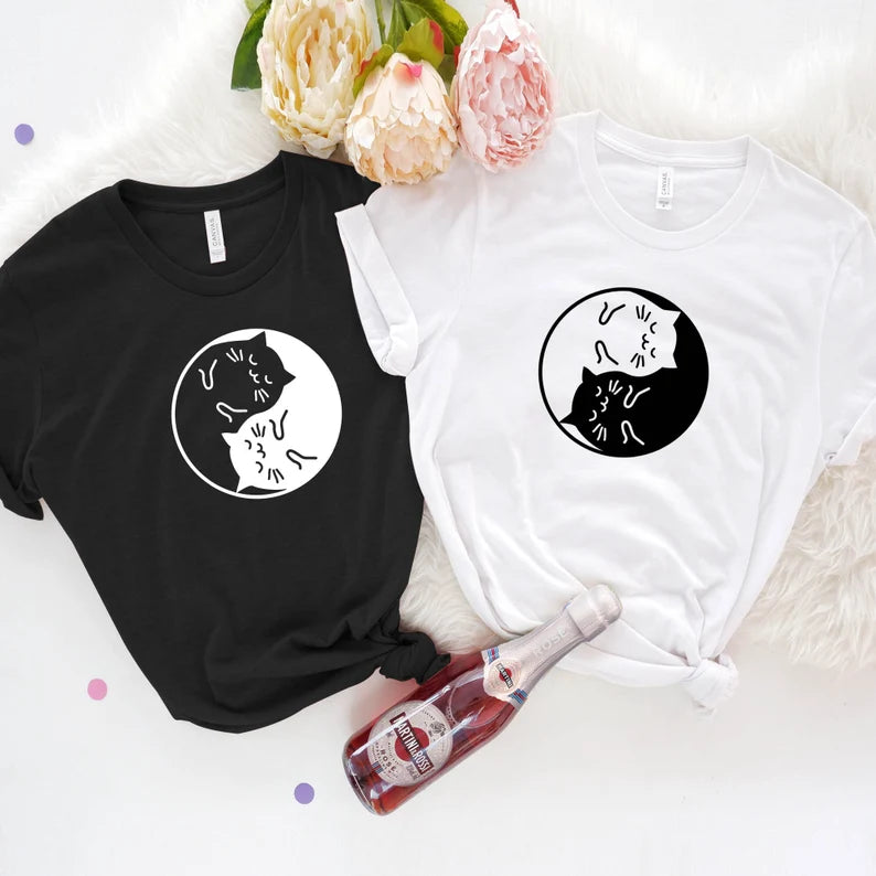 Yin Yang cute cat t-shirt / Gift For Cat Owner / Gift for her him / Cat lover gift / Cuddling Cats Shirt / Gift for Pet Lover / Black white