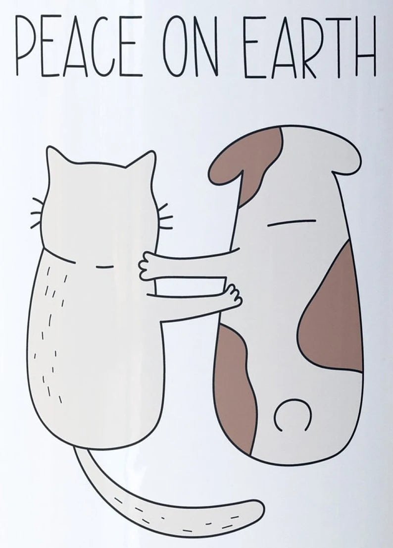 Cute Cat And Dog Mug, Peace On Earth Cup, Animal Lover Gift, For Dog And Cat Owner, Cute Friends Mug, Funny Coffee Mug, Friendship Mug