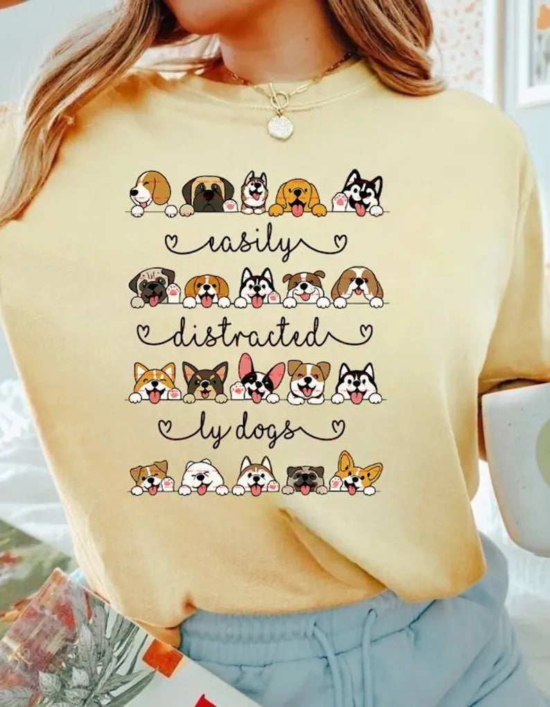 Easily Distracted by Dogs Shirt design Png file, Cute Dog Lover Graphic Tee, Funny Pet Owner Gift, Dog Breed Illustration T-Shirt idea