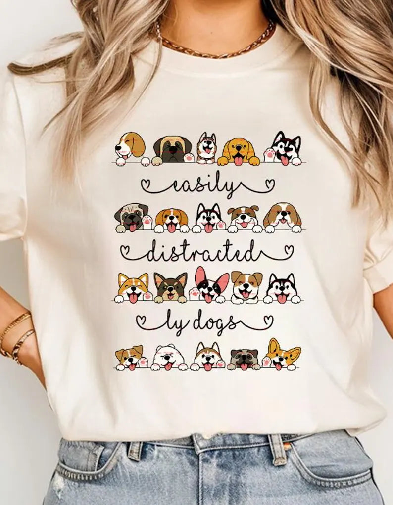Easily Distracted by Dogs Shirt design Png file, Cute Dog Lover Graphic Tee, Funny Pet Owner Gift, Dog Breed Illustration T-Shirt idea