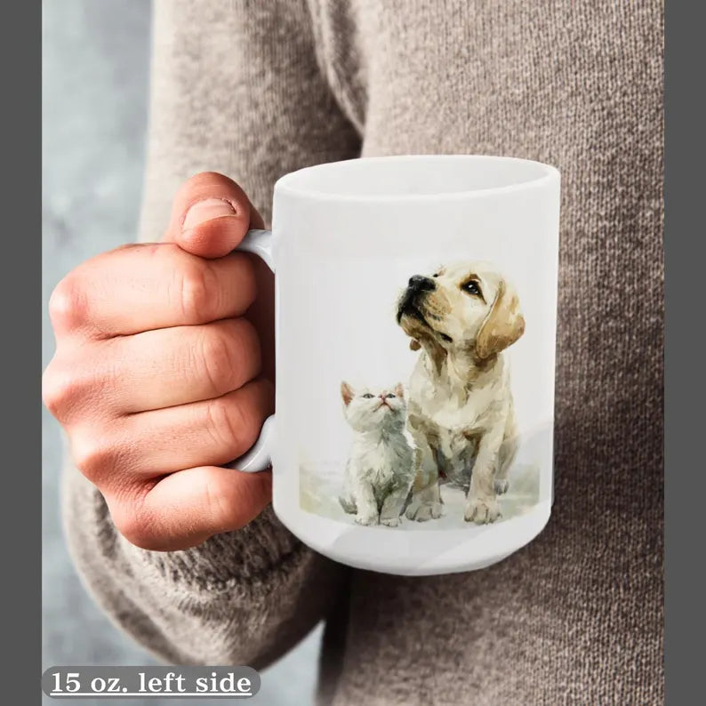 Dog and cat lovers mug - Title: Love poured in, cute dog and cat design, gift, birthday