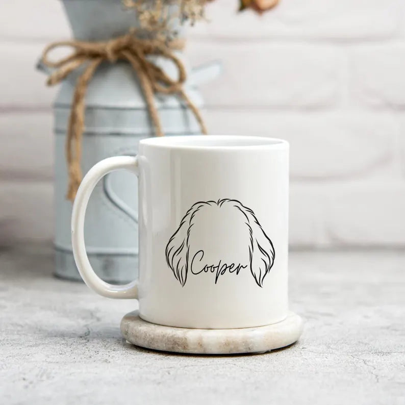 Custom Pet Mug with Dog Ear Outline, Personalized Dog Lover Gift, Pet Name Mug, Minimalist Pet Portrait, Dog Mom Gift,Custom Dog Outline Mug