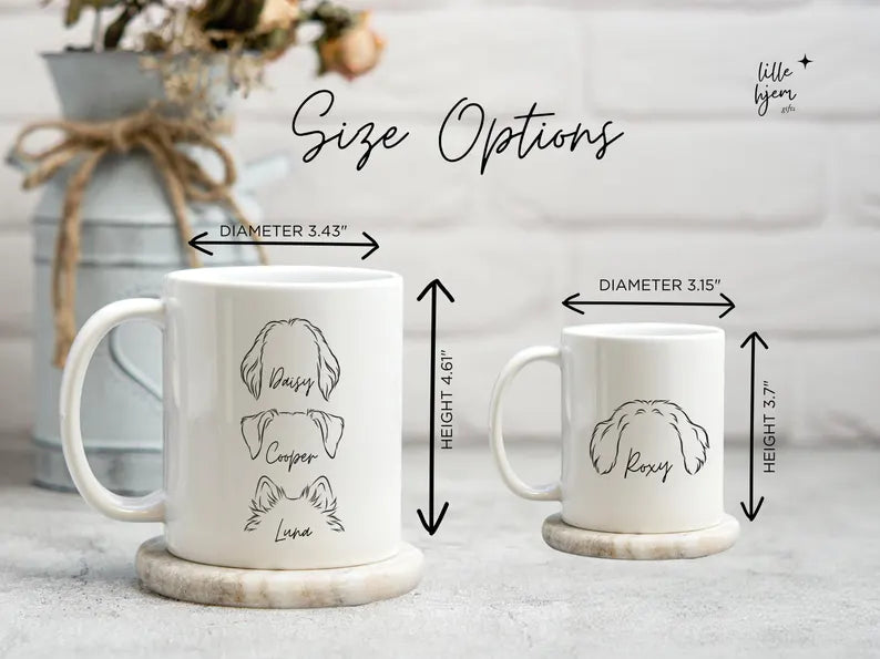 Custom Pet Mug with Dog Ear Outline, Personalized Dog Lover Gift, Pet Name Mug, Minimalist Pet Portrait, Dog Mom Gift,Custom Dog Outline Mug