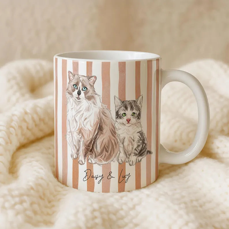 Custom Watercolor Pet Portrait Mug – Personalized Dog or Cat Photo Cup, Unique Gift for Pet Lovers & Dog/Cat Moms