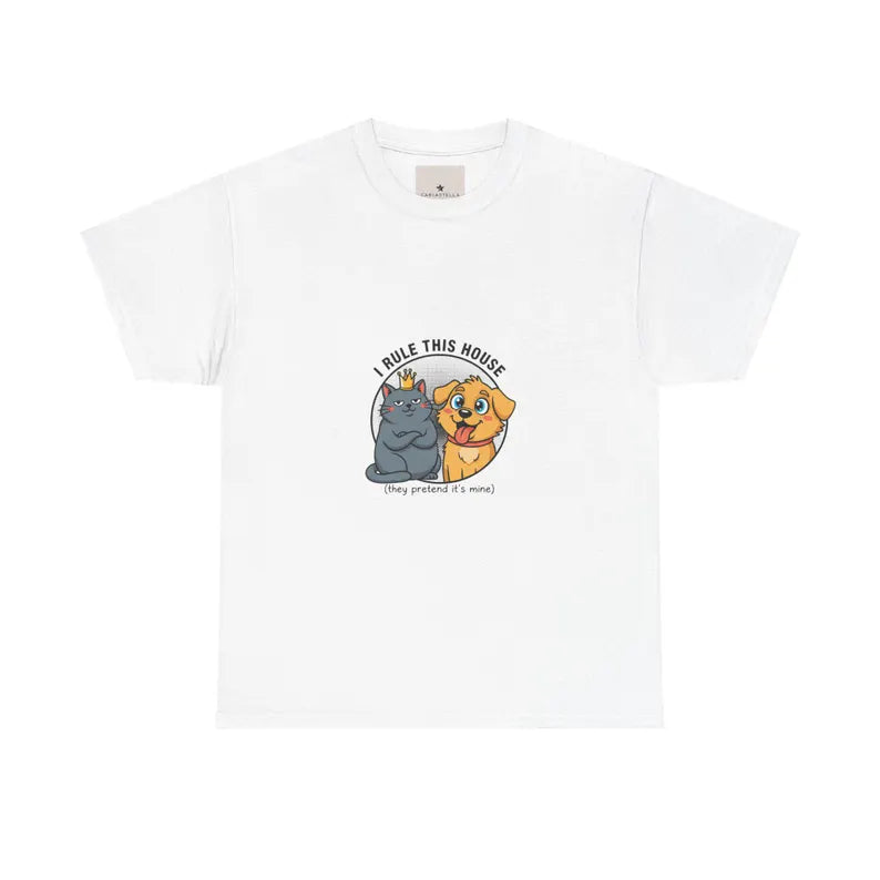 I Rule This House cat duo T-Shirt | Cute Cat Illustration, Dog Rivalry Tee