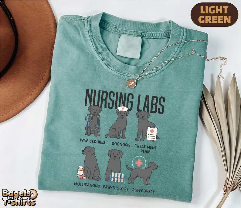 Funny Nurse Dog Shirt, Black Lab Pups Nursing Tee, Cute Dog Puns Graphic Top, Pet Lover Humor Medical Sweatshirt, Veterinary Nurse Gift