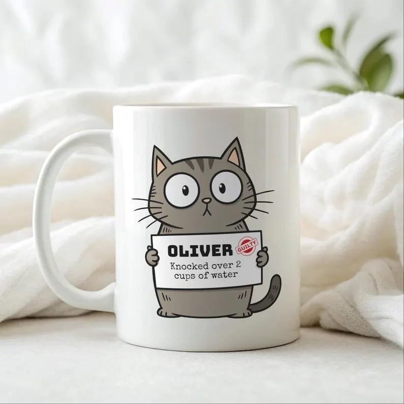 Custom Cat Mug Personalized, Pet Portrait Coffee Cup, Grey Cat Mom Gift, Cat Dad Christmas Present, Custom Pet Mug, Adorable Animal Mug
