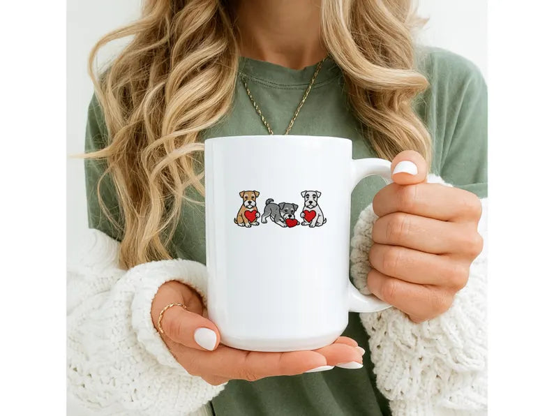 Schnauzer Mug, Cute Minature Schnauzer Mug, Dog Lover Gift, Schnauzer Mom Cup, Valentine Schnauzer Heart Mug, Pet Lover Gift for Her 15 oz