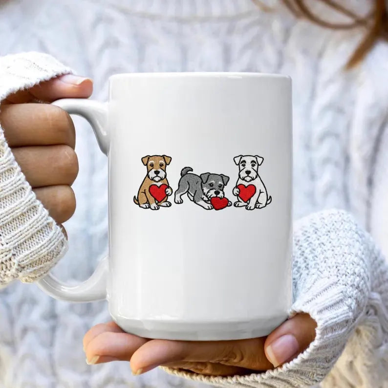 Schnauzer Mug, Cute Minature Schnauzer Mug, Dog Lover Gift, Schnauzer Mom Cup, Valentine Schnauzer Heart Mug, Pet Lover Gift for Her 15 oz