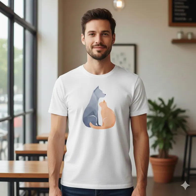 Geometric Cat and Dog illustration T-shirt | Pet Lover Graphic Tee