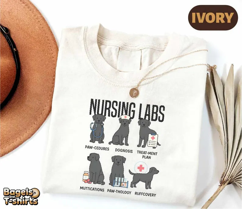 Funny Nurse Dog Shirt, Black Lab Pups Nursing Tee, Cute Dog Puns Graphic Top, Pet Lover Humor Medical Sweatshirt, Veterinary Nurse Gift