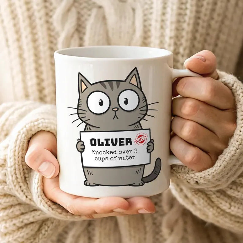 Custom Cat Mug Personalized, Pet Portrait Coffee Cup, Grey Cat Mom Gift, Cat Dad Christmas Present, Custom Pet Mug, Adorable Animal Mug