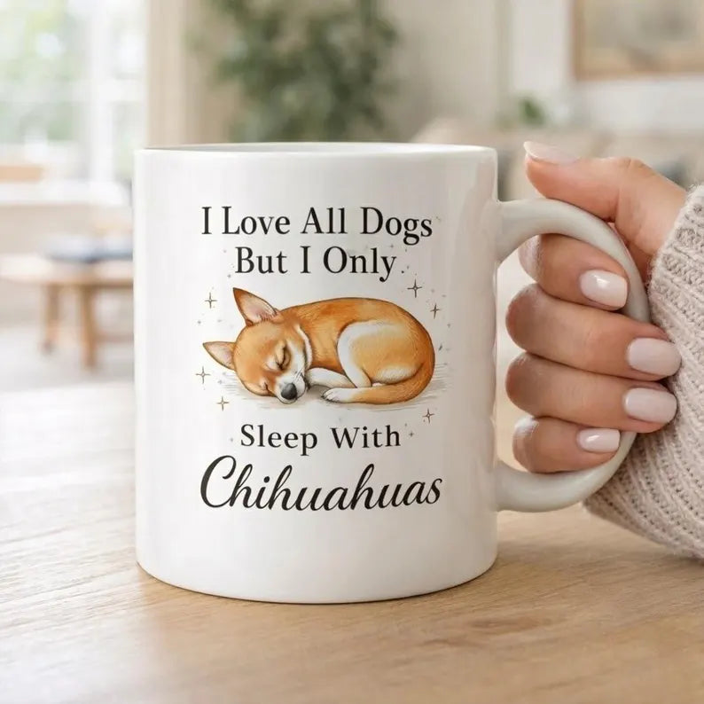 Chihuahua Lover Mug, I Love All Dogs But I Only Sleep With Chihuahuas, Funny Dog Mom Coffee Mug Gift