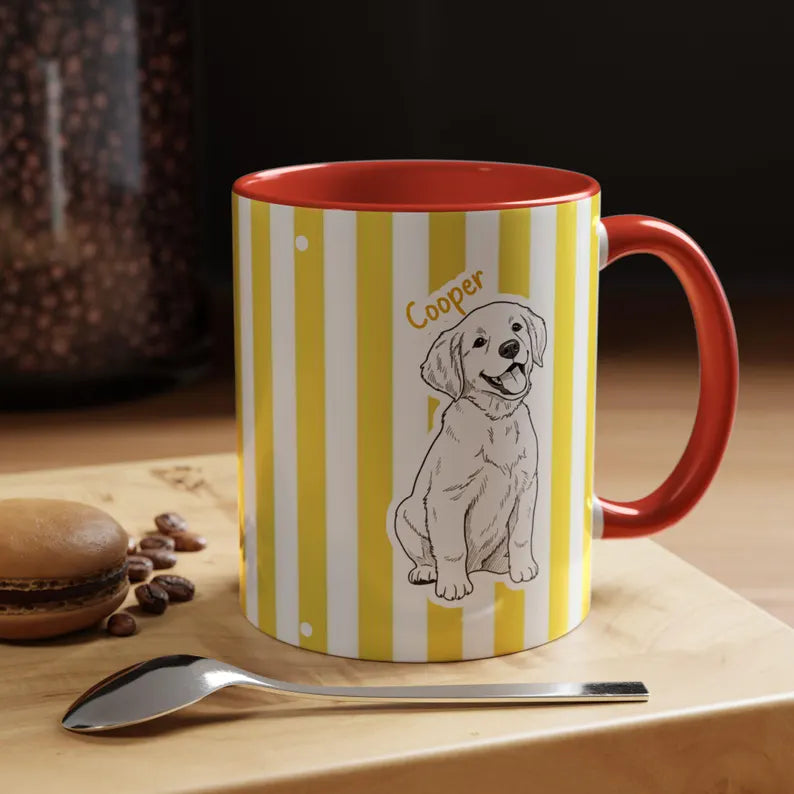 Custom Pet Portrait Mug, Personalized Striped Dog Cat Memorial Mug, Custom Cat Mug From Photo, Pet Memorial Gift, Dog Mom Gift, New Dog Gift
