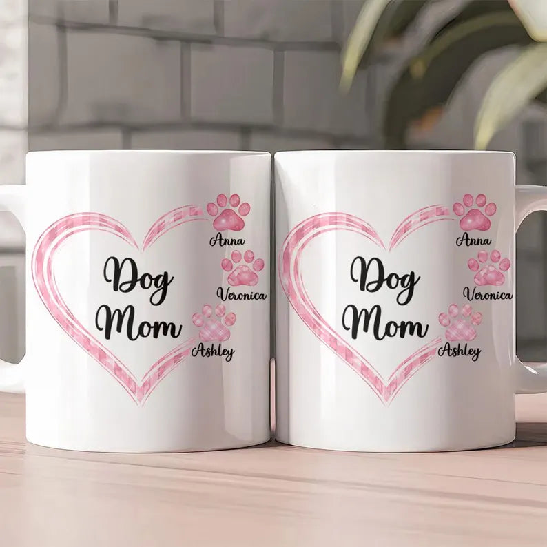 Personalized Dog Cat Mom Heart Paw Mug, Dog Mom Gift, Cat Dad Mug, New Dog Gift, Unique Gift for Pet Lovers