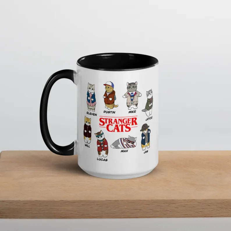 Stranger Cats Mug, Cat Lover Gift, Funny Cat Mug, Upside Down Mug, Dog Cat Lover Mug, Retro Sci Fi Cat