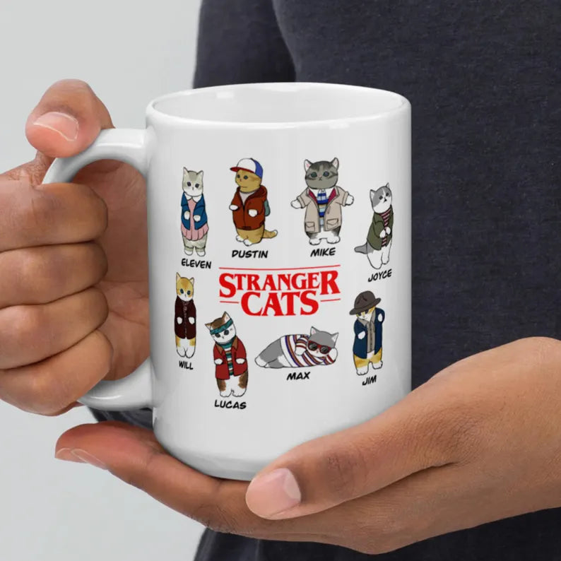 Stranger Cats Mug, Cat Lover Gift, Funny Cat Mug, Upside Down Mug, Dog Cat Lover Mug, Retro Sci Fi Cat